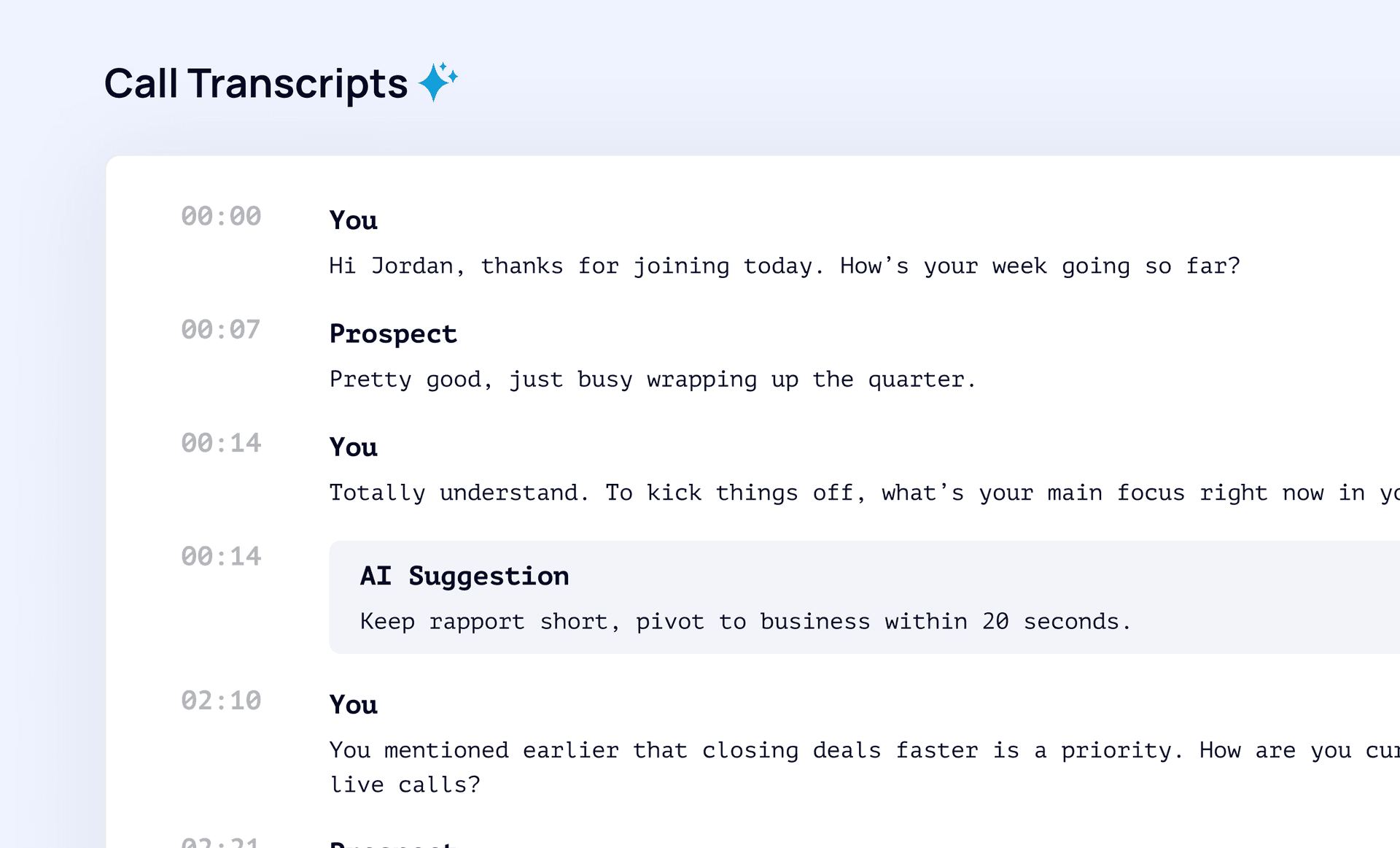 Amotions call transcript with coaching notes