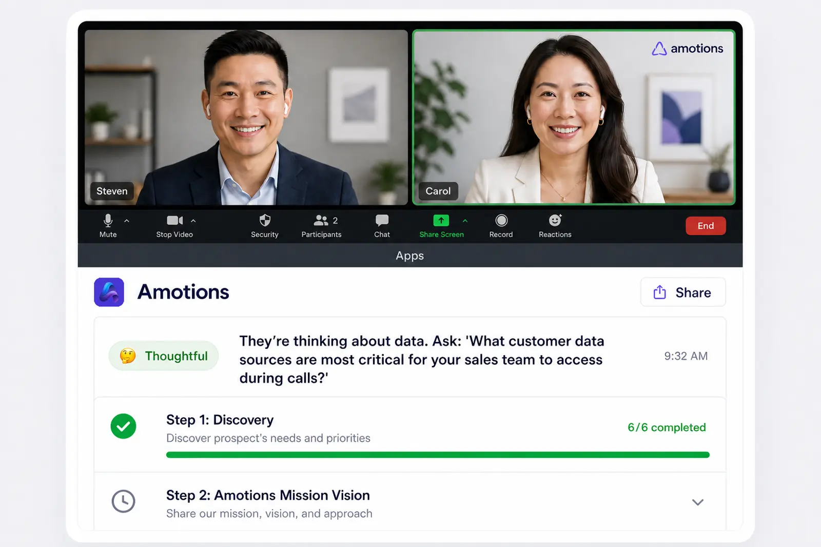 Amotions live coaching during a video call